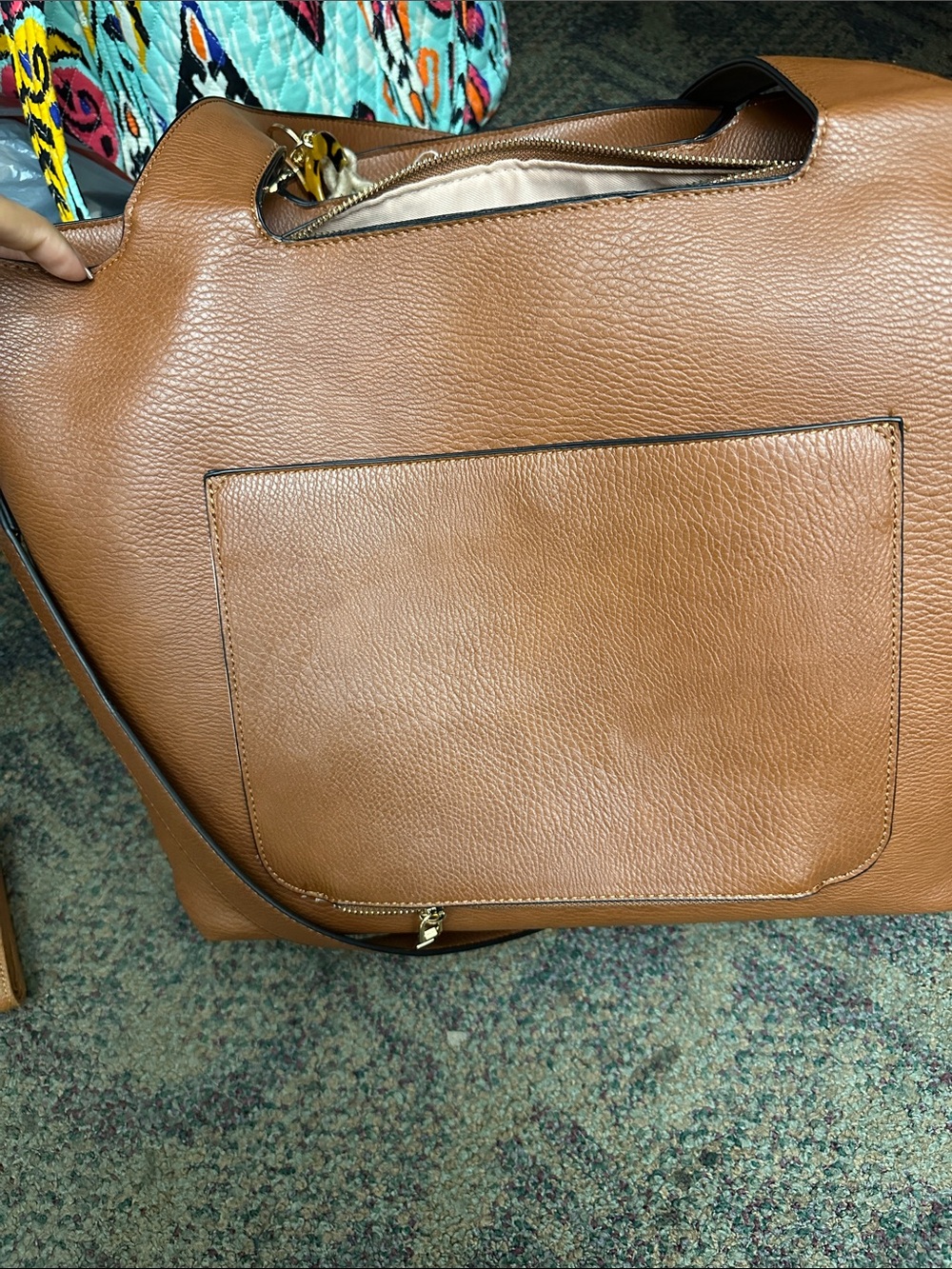 Poppy & Peonies Chestnut Brown Pebbled Tote - Picture 7 of 7